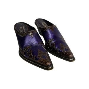 Donald J Pliner Western Couture  Size 6.5 Metallic Purple Mule Boot Pointy Italy